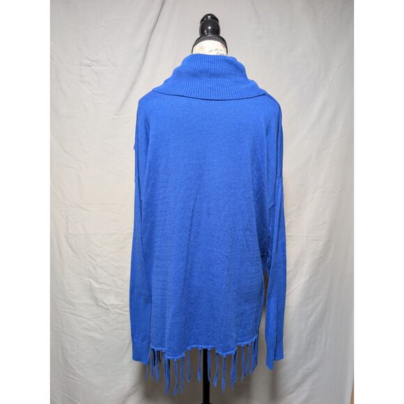 Michael Kors Women's Royal Blue Cowl‎ Neck Sweater Fringe Hem Size XL - Picture 5 of 10